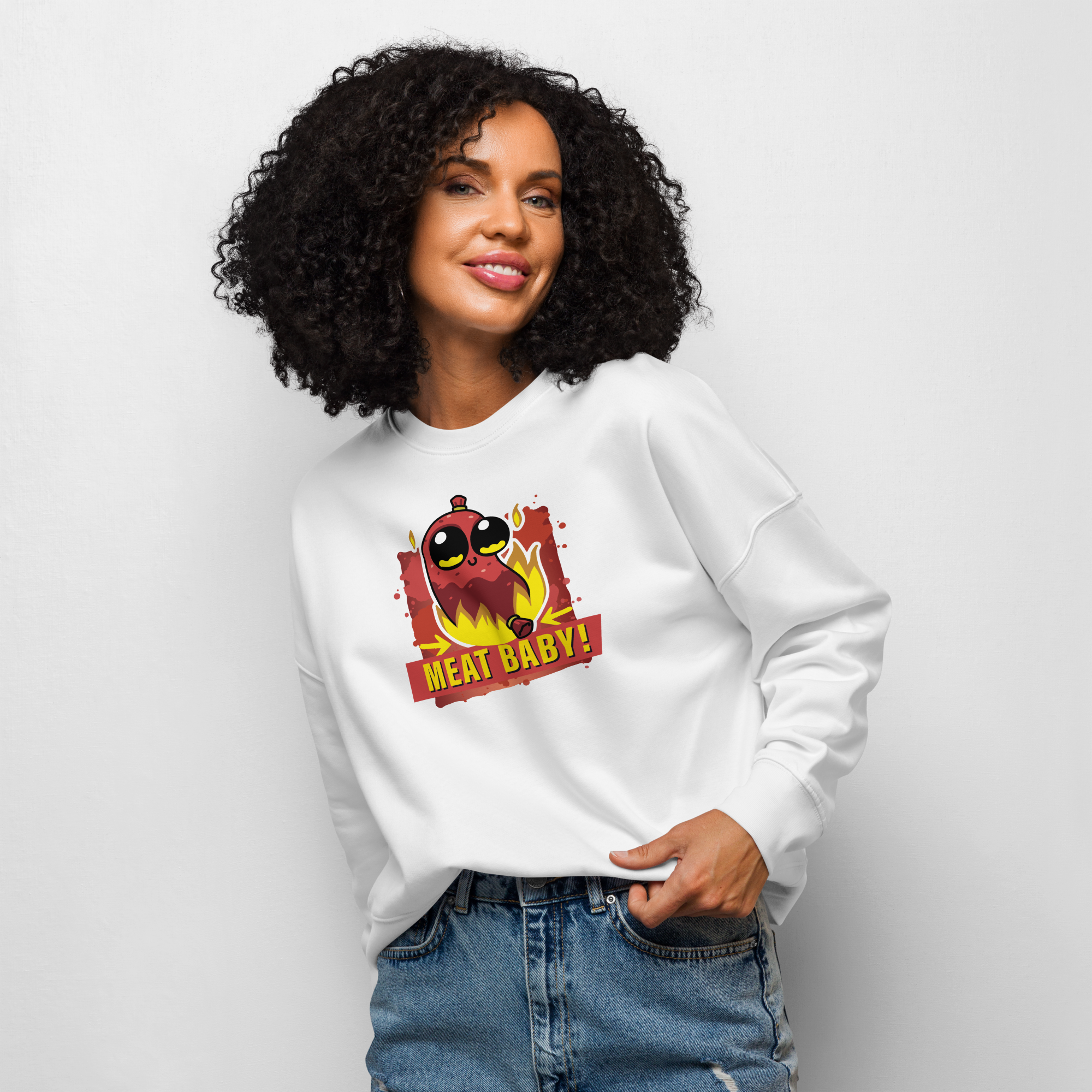 Flaming Meat Baby Women's Crew Neck Sweatshirt