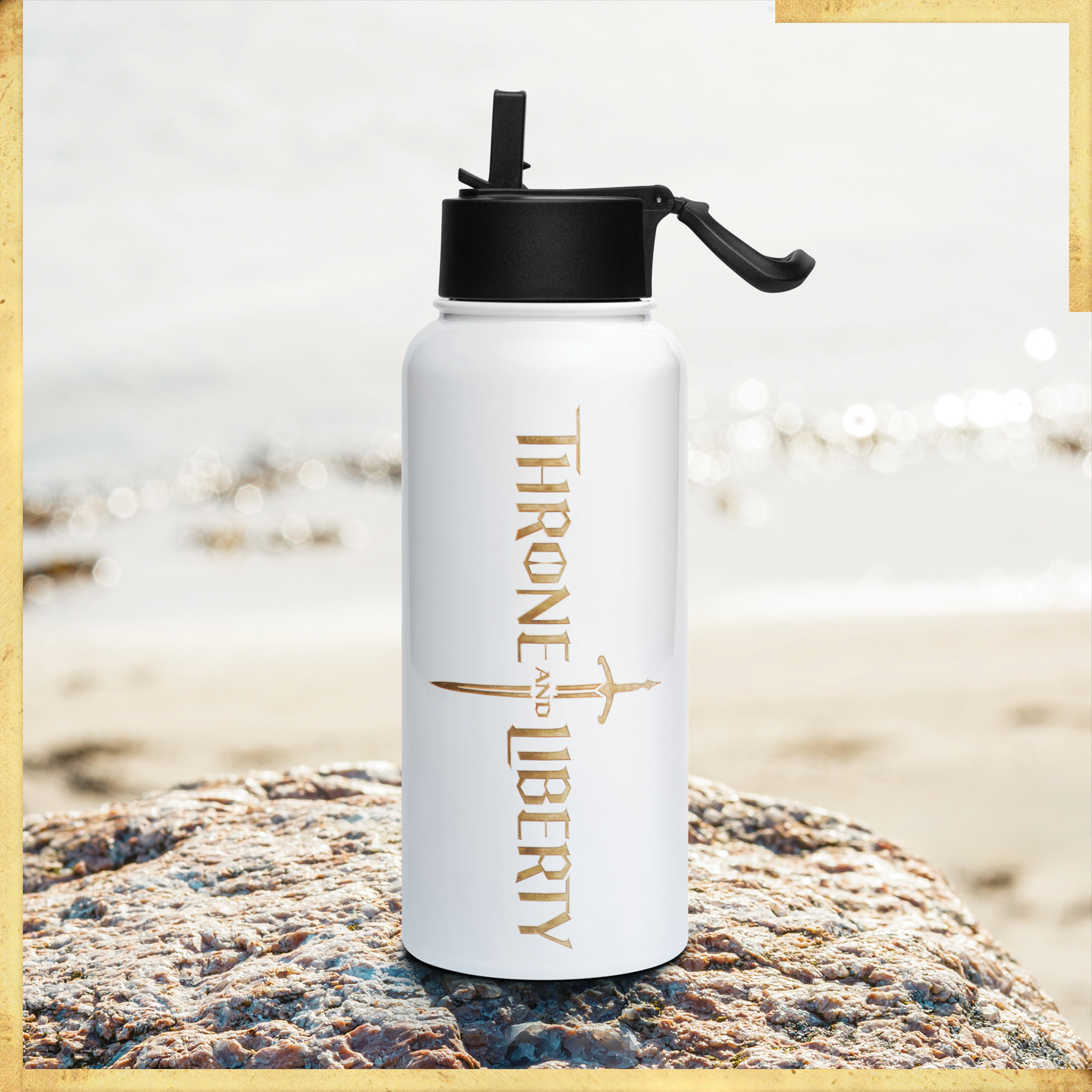 Logo Stainless steel water bottle with a straw lid