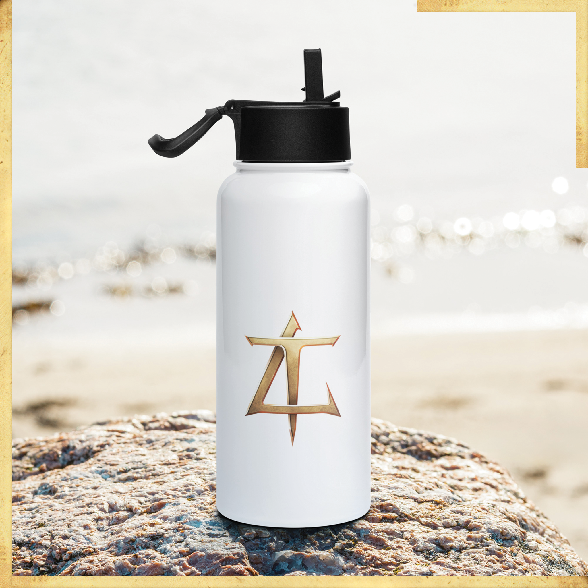 Logo Stainless steel water bottle with a straw lid